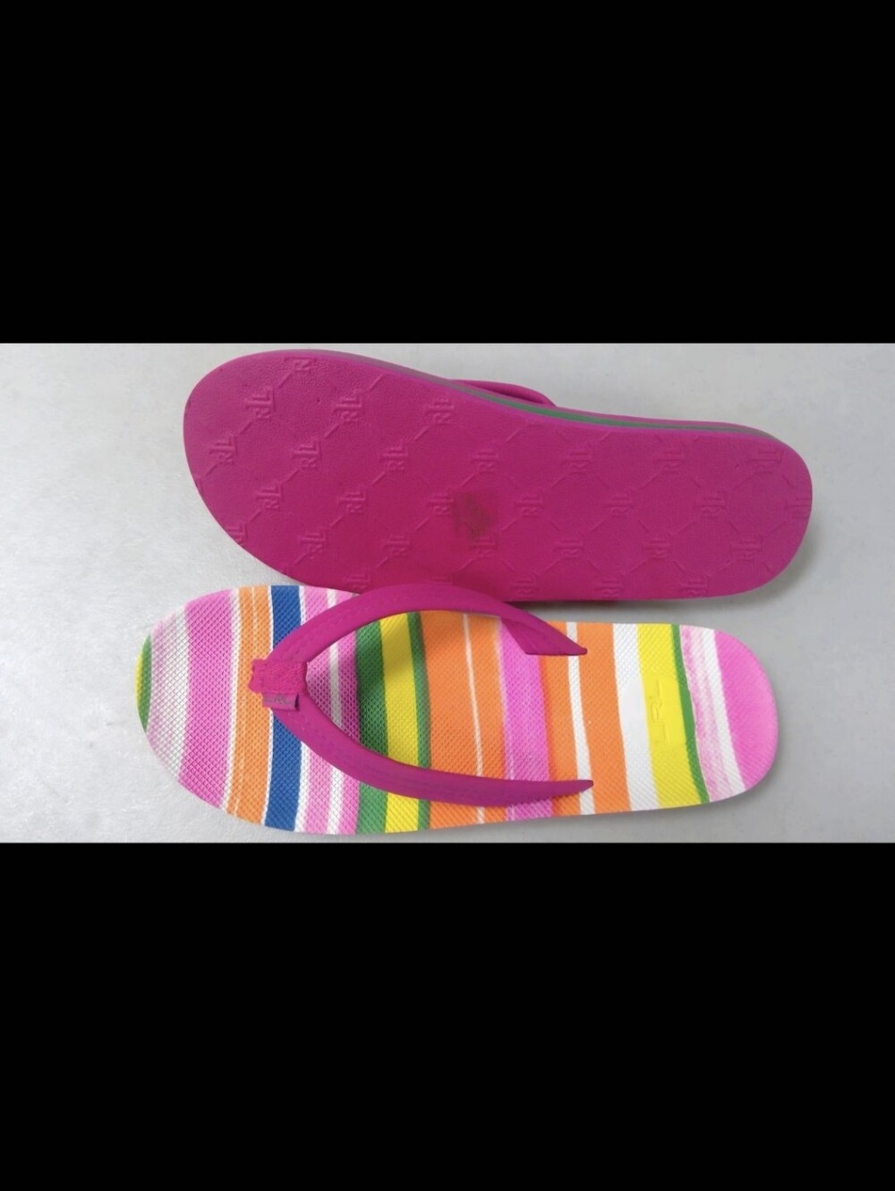 Ralph Lauren Hot Pink Thong Flip Flops with Multicolor Stripes